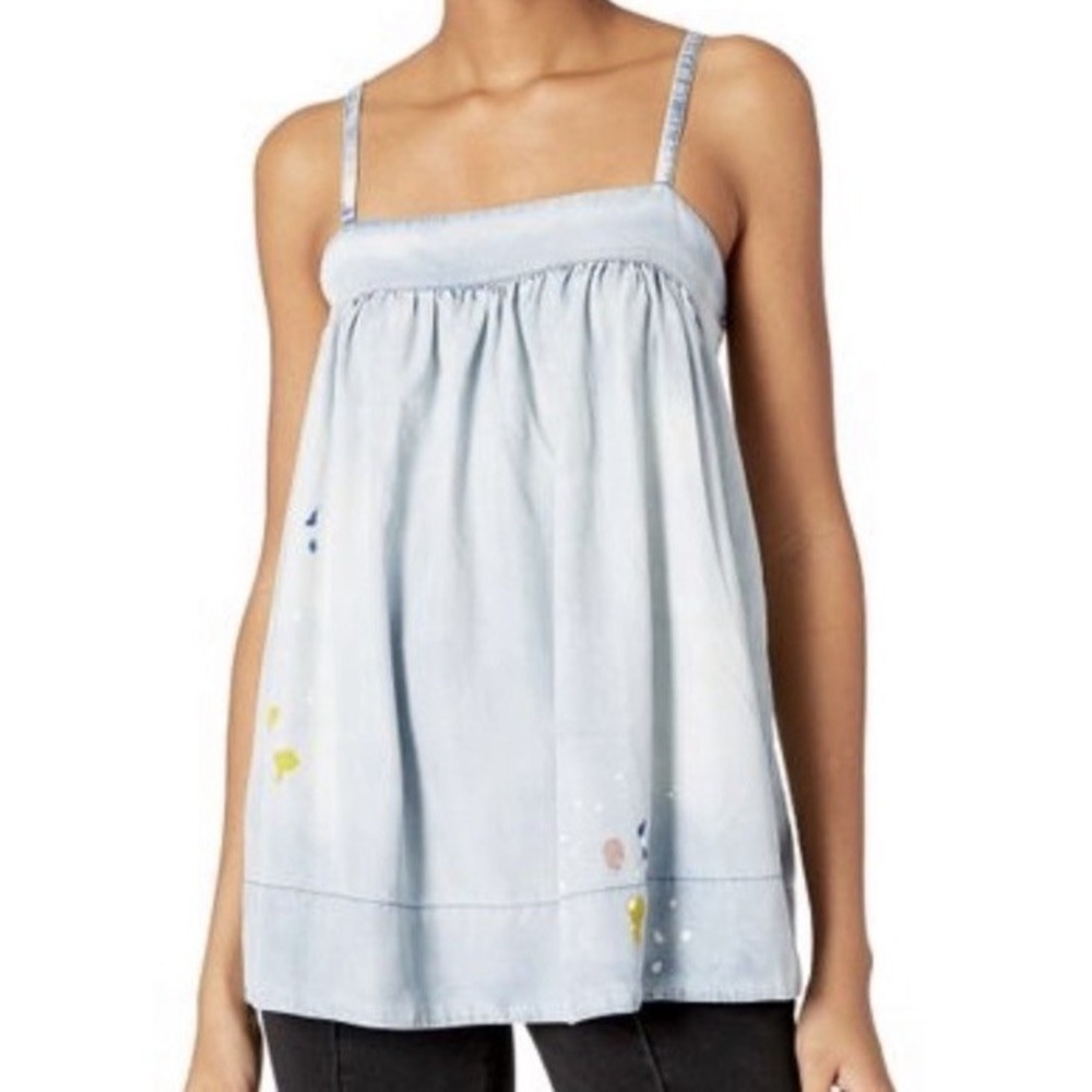 William Rast Moore Paint Splattered Spaghetti Strap Woven Tank‎ NWT